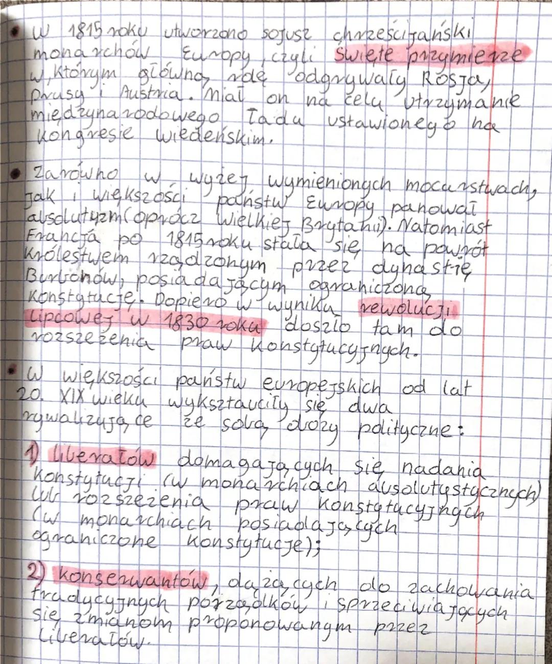 W 1815 roku utworzono sojusz chrześcijański
monarchów Europy, czyli Święte przymierze
w, którym główna nde odgrywały RosJa,
prusy i Austria.