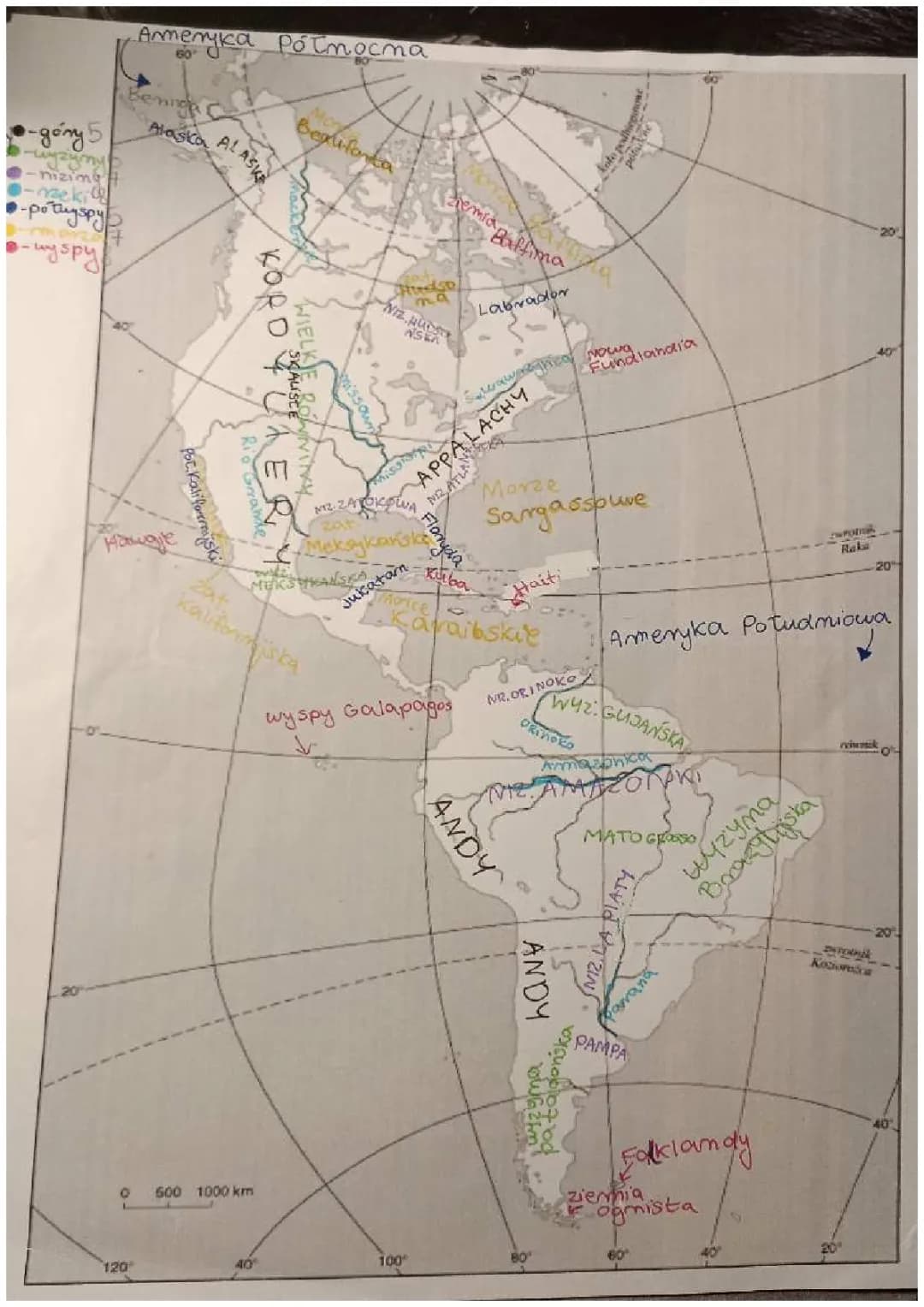 Mapa Ameryki północnej i południowej 