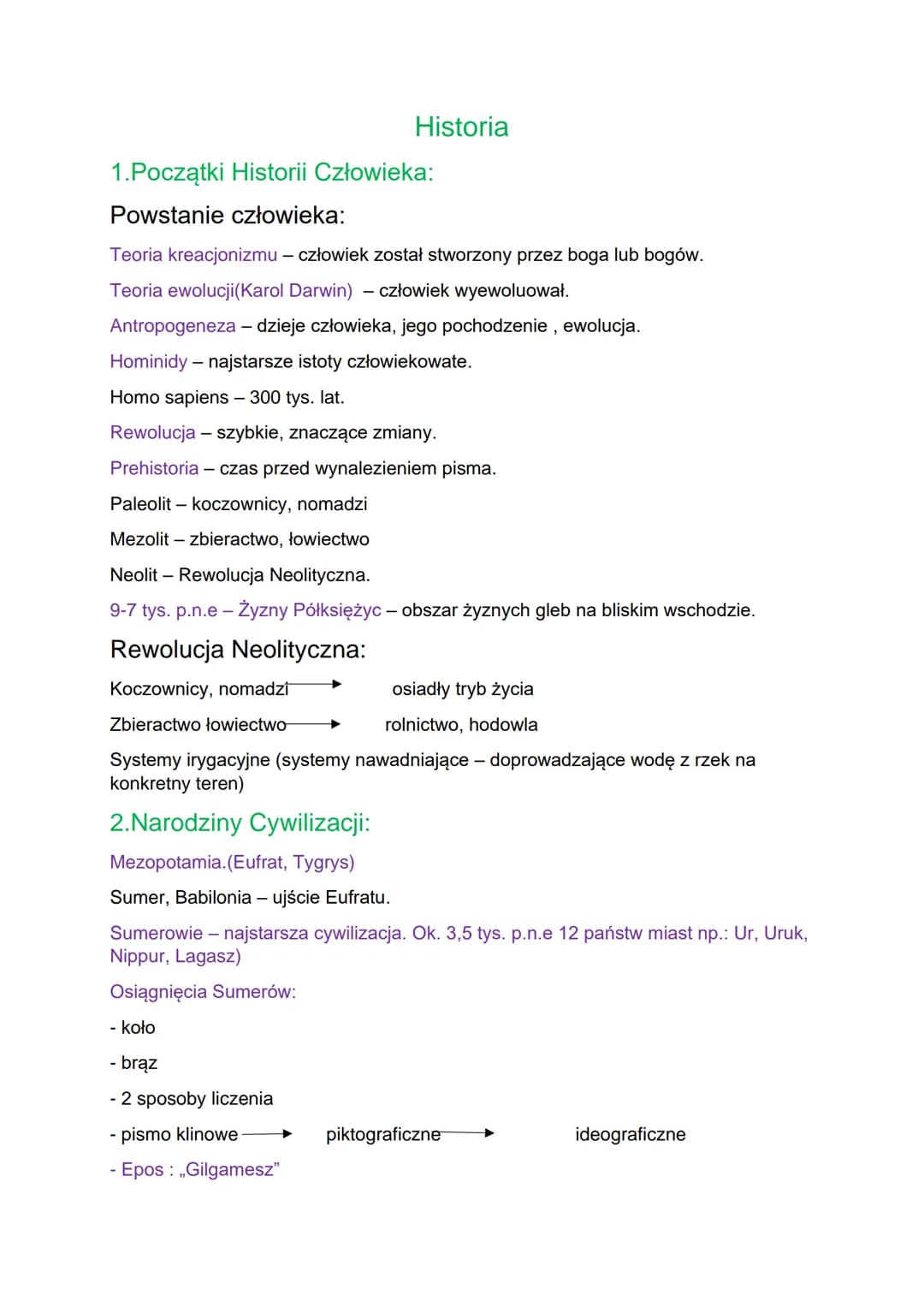 Historia
1.Początki Historii Człowieka:
Powstanie człowieka:
Teoria kreacjonizmu - człowiek został stworzony przez boga lub bogów.
Teoria ew