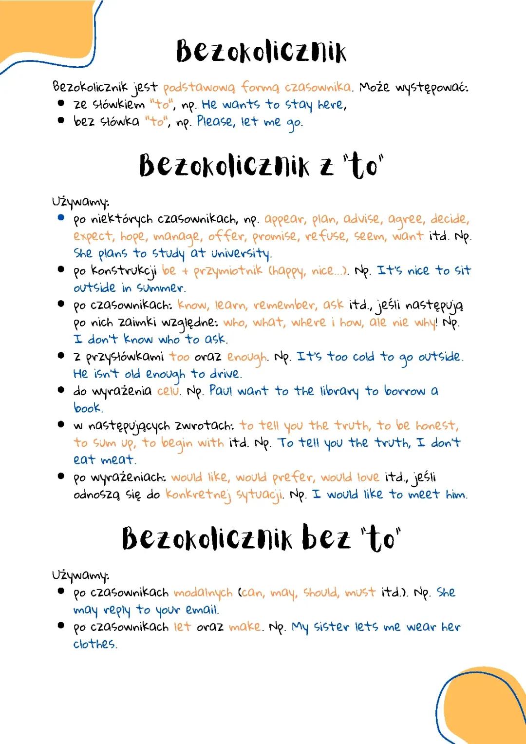 Bezokolicznik w języku angielskim: z 'to' i bez 'to'