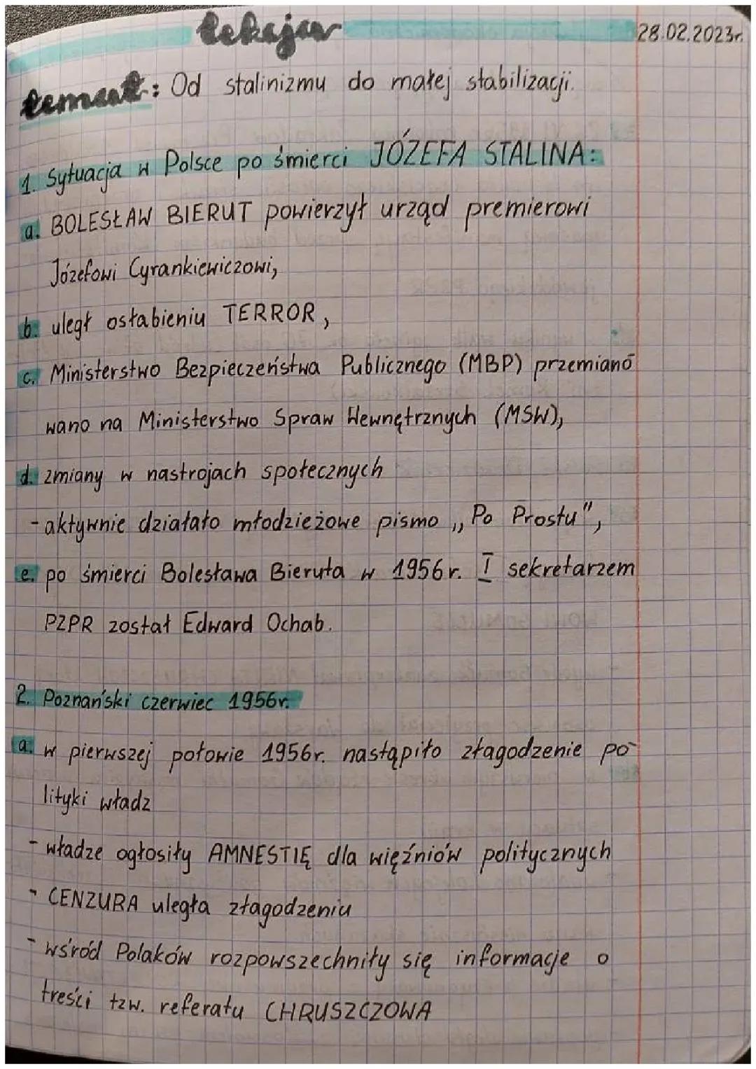 Co się wydarzyło w Polsce w 1953 roku? Rządy Gomułki i Mała Stabilizacja