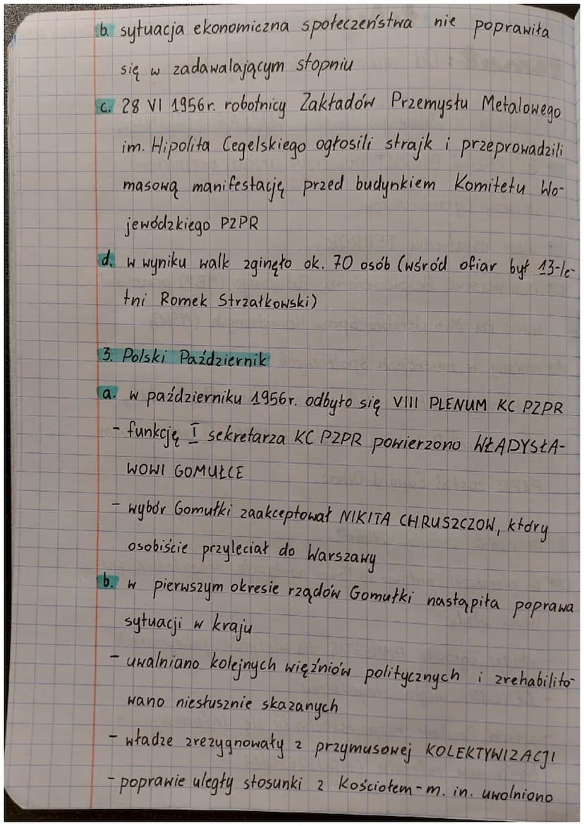 lekija
tement: Od stalinizmu do małej stabilizacji.
W
1. Sytuacja w Polsce po śmierci JÓZEFA STALINA:
BOLESŁAW BIERUT powierzył urząd premie