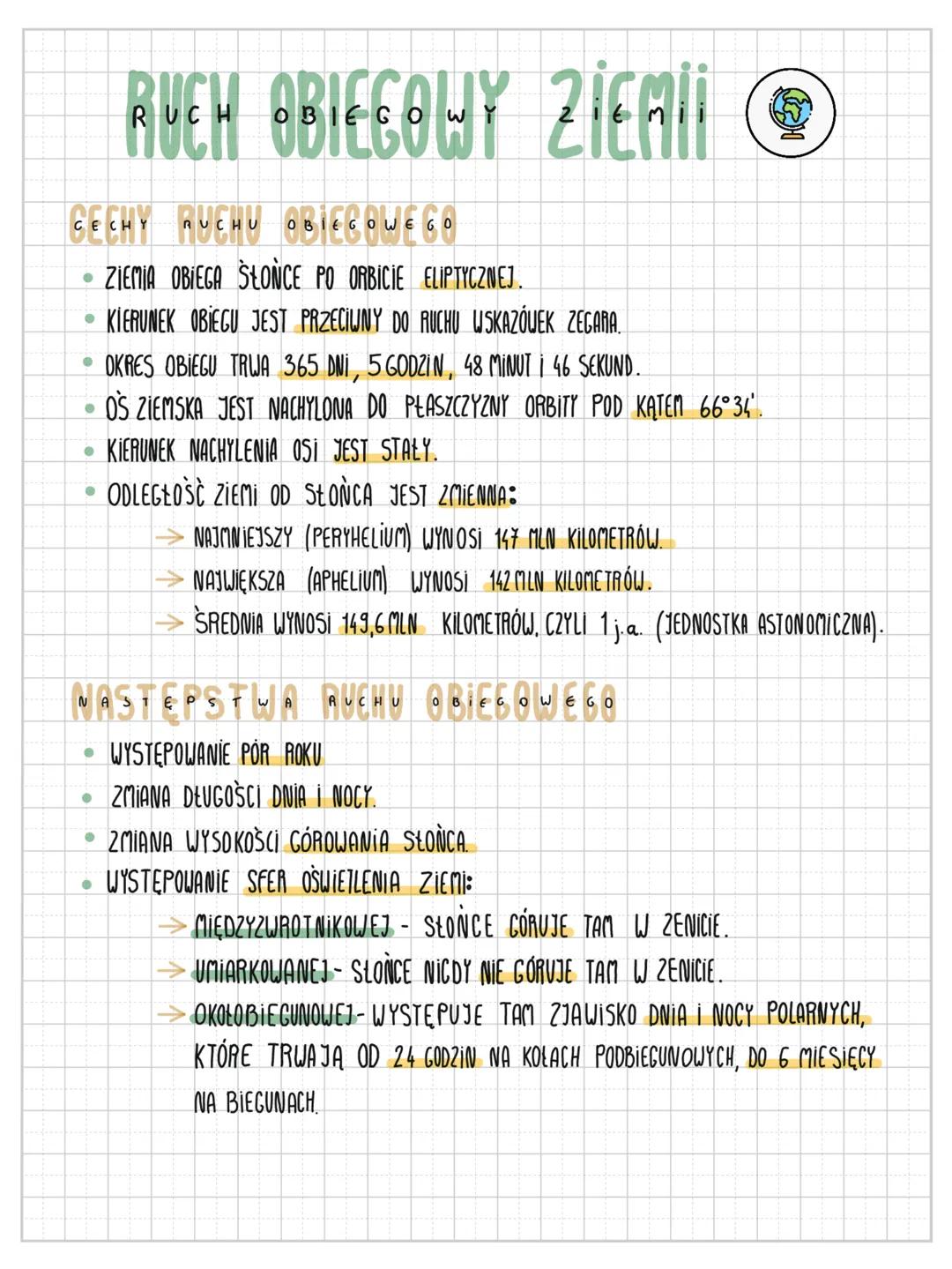 RUCH OBIEGOWY ZIEMII C
CECHY RUCHU OBIEGOW
ZIEMIA OBIEGA SŁONCE PO ORBICIE ELIPTYCZNEJ.
KIERUNEK OBIEGU JEST PRZECIWNY DO RUCHU WSKAZÓWEK ZE