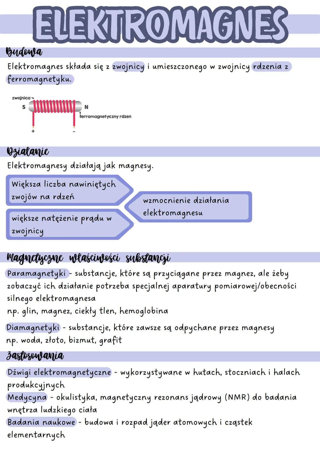 ELEKTROMAGNES
Budowa
Elektromagnes składa się z zwojnicy i umieszczonego w zwojnicy rdzenia z
ferromagnetyku.
zwojnica
S
N
ferromagnetyczny 