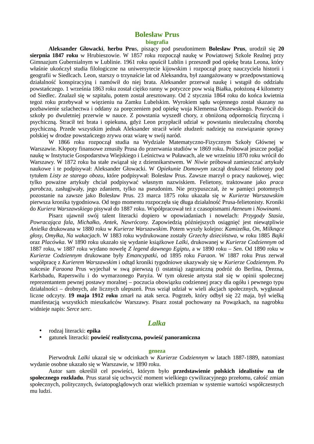 # Bolesław Prus

biografia

Aleksander Głowacki, herbu Prus, piszący pod pseudonimem Bolesław Prus, urodził się 20
sierpnia 1847 roku w Hrub