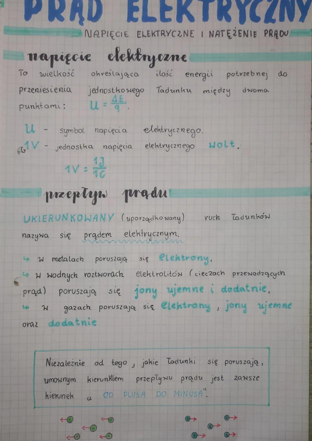 PRĄD ELEKTRYCZNY
NAPIĘCIE ELEKTRYCZNE I NATĘŻENIE PRĄDUA
napięcie elektryczne
wielkość określająca ilość energii potrzebnej do
jednostkowego