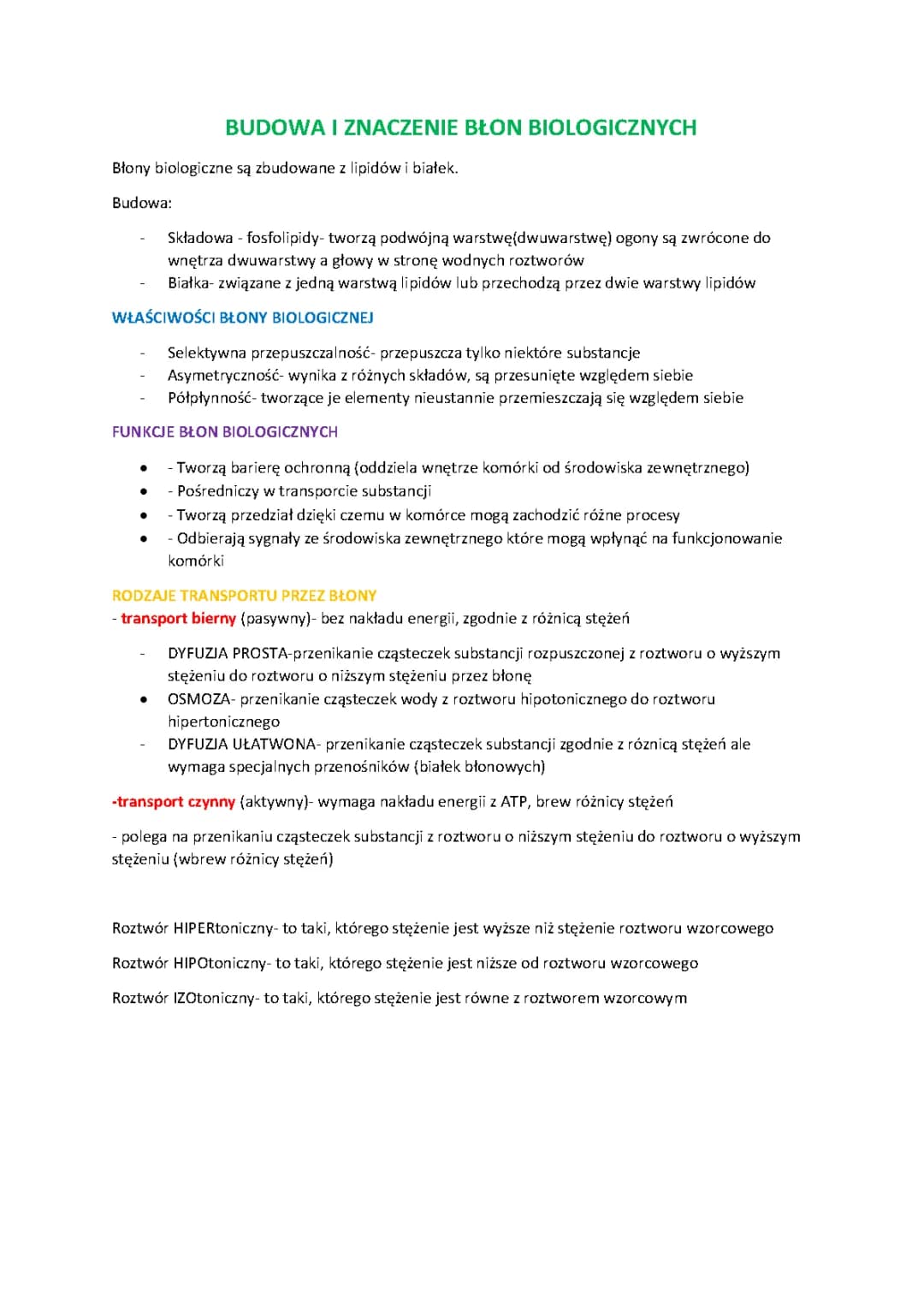 Biologia - budowa i znaczenie błon biologicznych