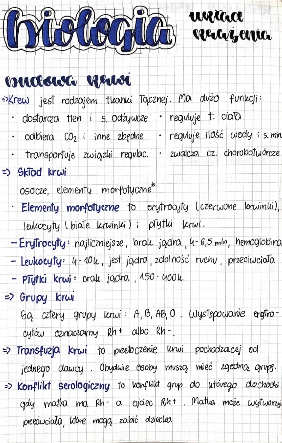biologia
wetaa
Raazenia
Dudlowa Rhwi
=>Krew jest rodzajem tkanki Tącznej. Ma dużo funkcji:
•
•
dostarcza tenis. Odżywcze reguluje t. ciała
•