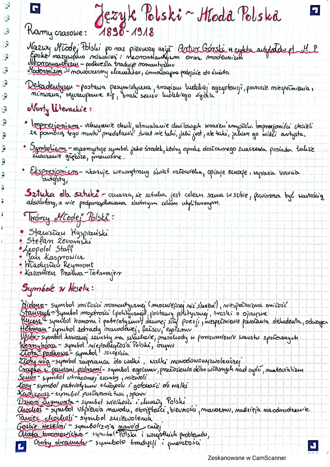 3
9
7
;
•
•
•
D
G
Ramy czasowe:
Nazwy Młodej Polski po raz pierwszy uzył Patux Górski w cyklu antyholdepl. I
Epoke mazywano nownier: neoroma
