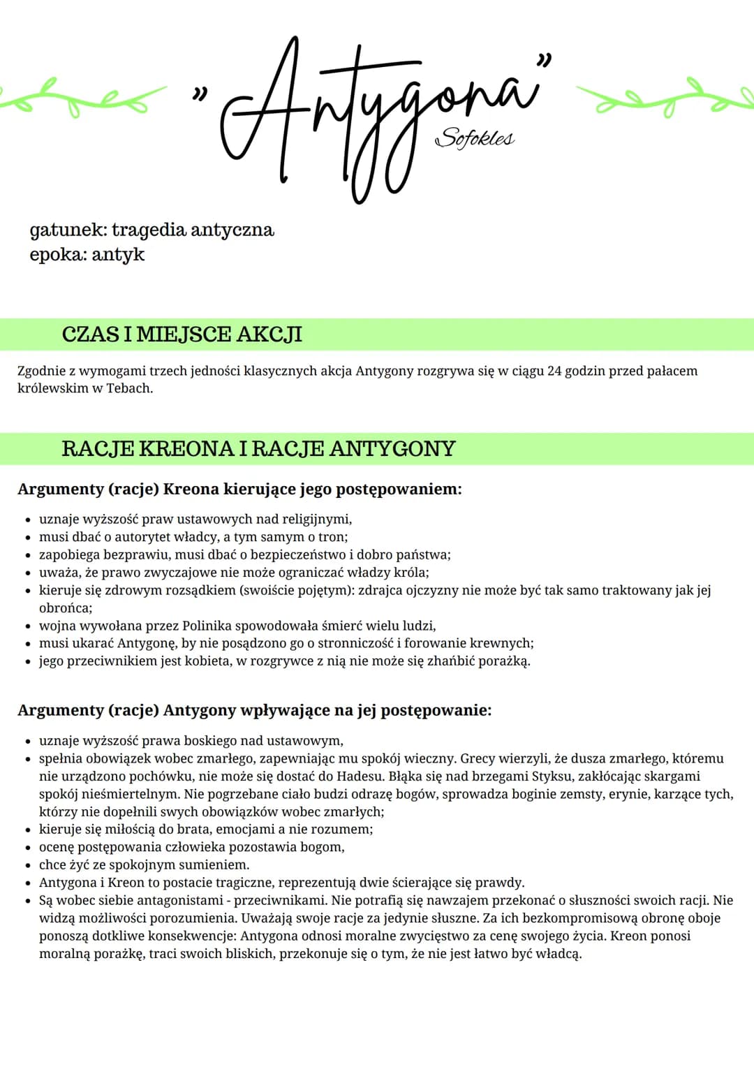 gatunek: tragedia antyczna
epoka: antyk
"Antygona"
Sofokles
CZAS I MIEJSCE AKCJI
Zgodnie z wymogami trzech jedności klasycznych akcja Antygo