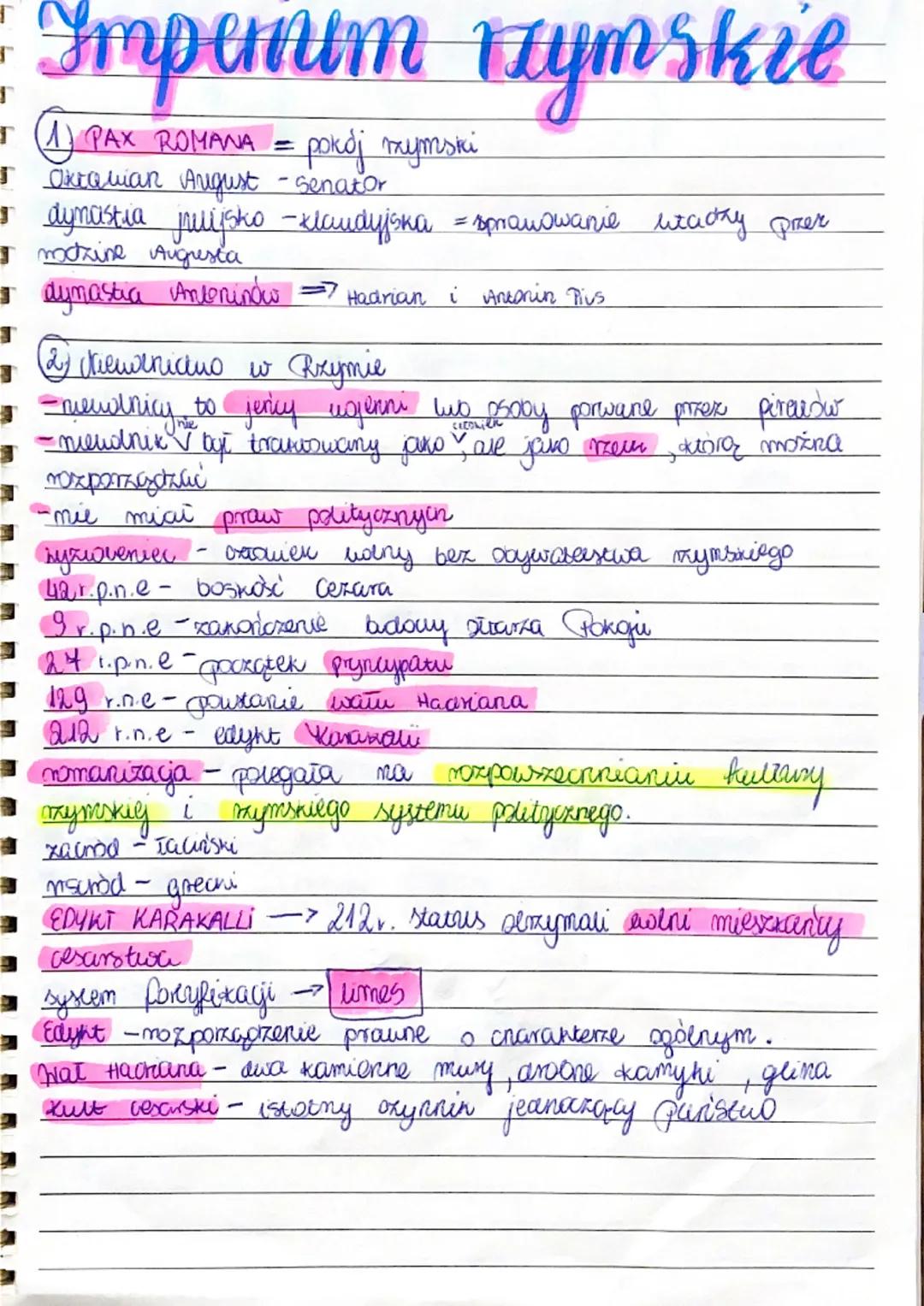 Imperim teymskie
Г
+ (1) PAX ROMANA = pokój rzymski
Г Oktawian August - senator
з аynastia пийско - кашаціска = вромошаніе мласку фпеч
modzi