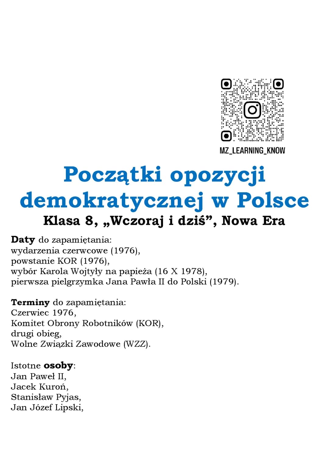 Początki opozycji demokratycznej w Polsce Klasa 8, „Wczoraj i dziś”, Nowa Era