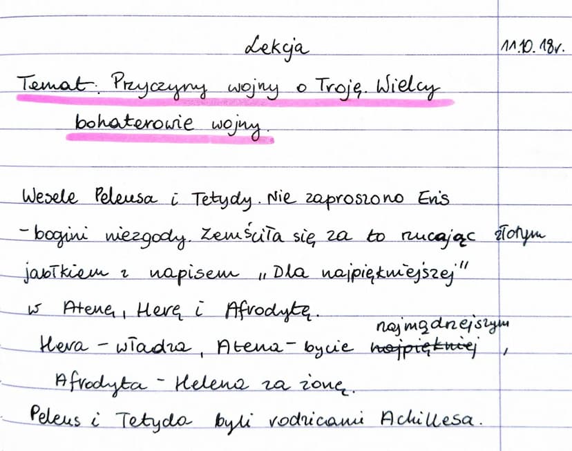 Lekcja
Temat. Przyczyny wojny
bohaterowie wojny.
2
O
Troję. Wielcy
Wesele Peleusa i Tetydy. Nie zaproszono Enis
-bogini niezgody. Zemściła s