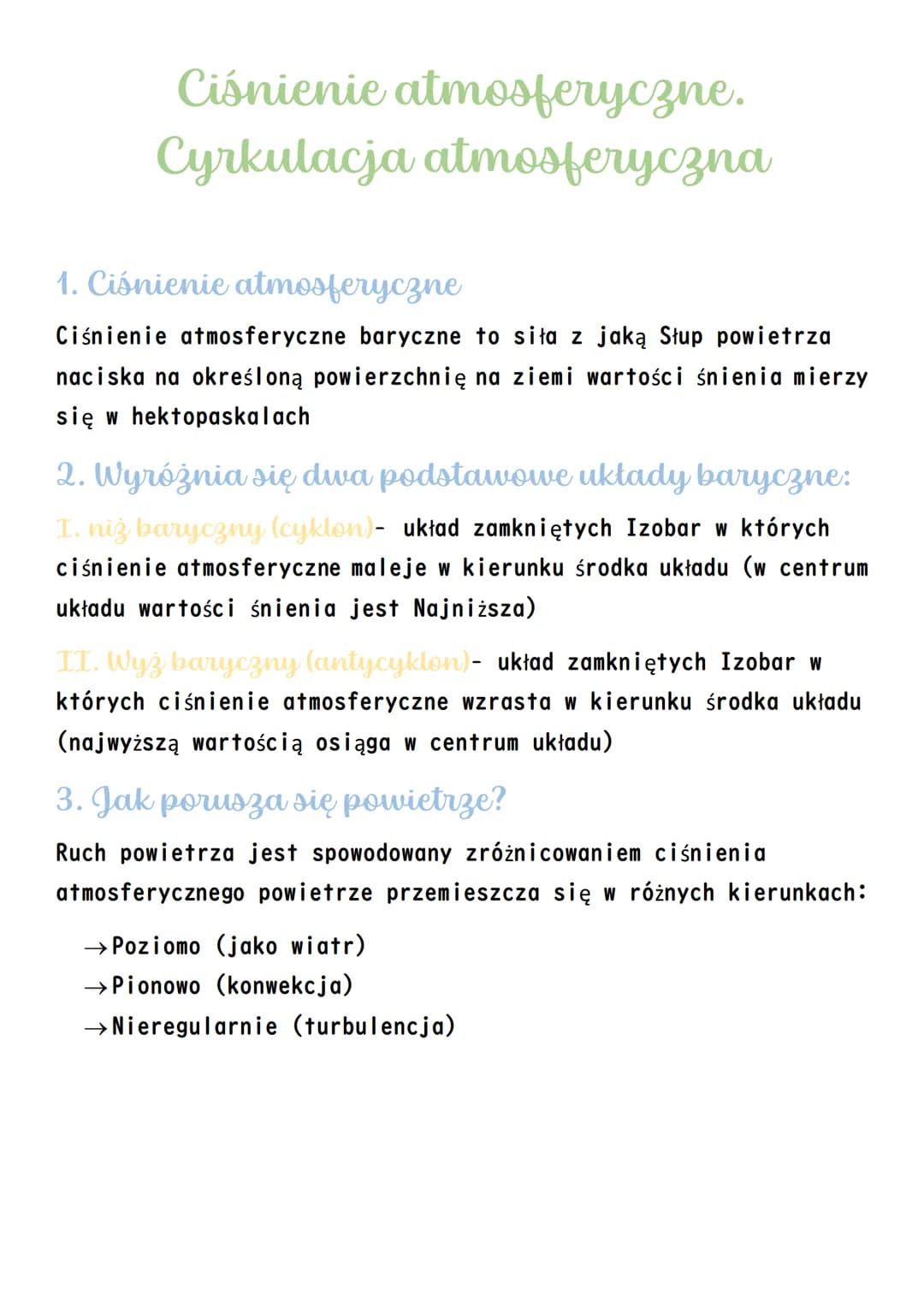 Ciśnienie atmosferyczne.
Cyrkulacja atmosferyczna
1. Ciśnienie atmosferyczne
Ciśnienie atmosferyczne baryczne to siła z jaką Słup powietrza
