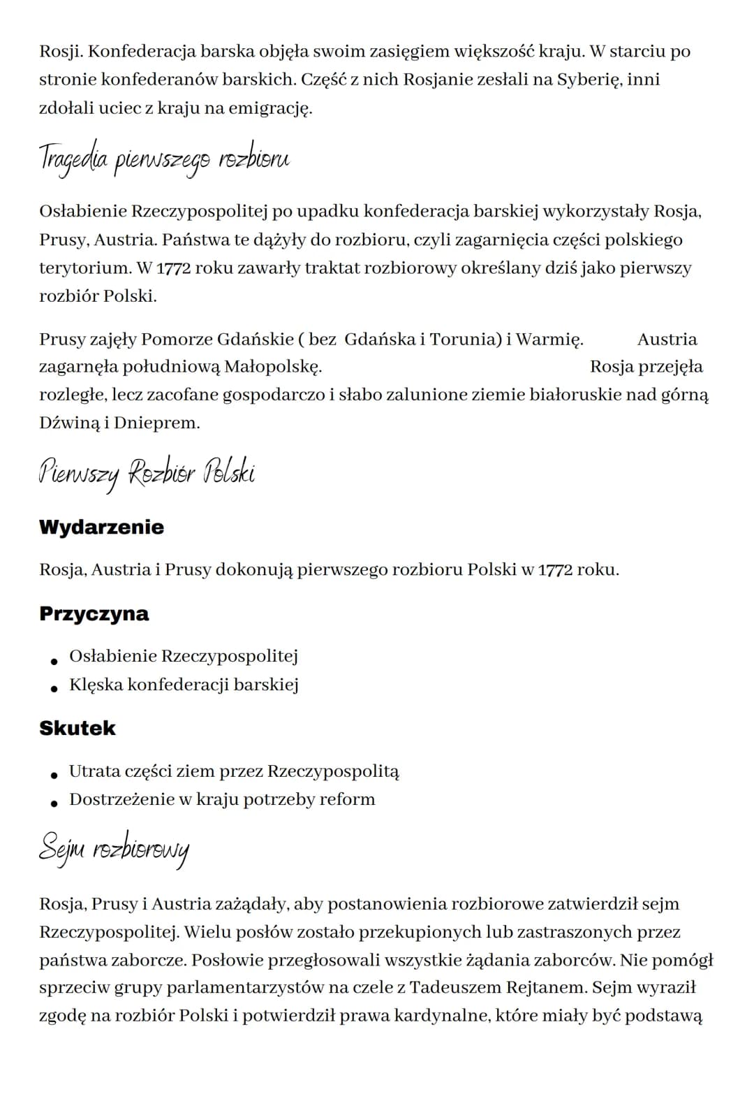 Pierwszy rozbiór Polski
Pierwsze reformy nowegs
króla
W 1764 roku szlachta wybrała na króla Polski Stanisława Augusta Poniatowskiego.
Objął 