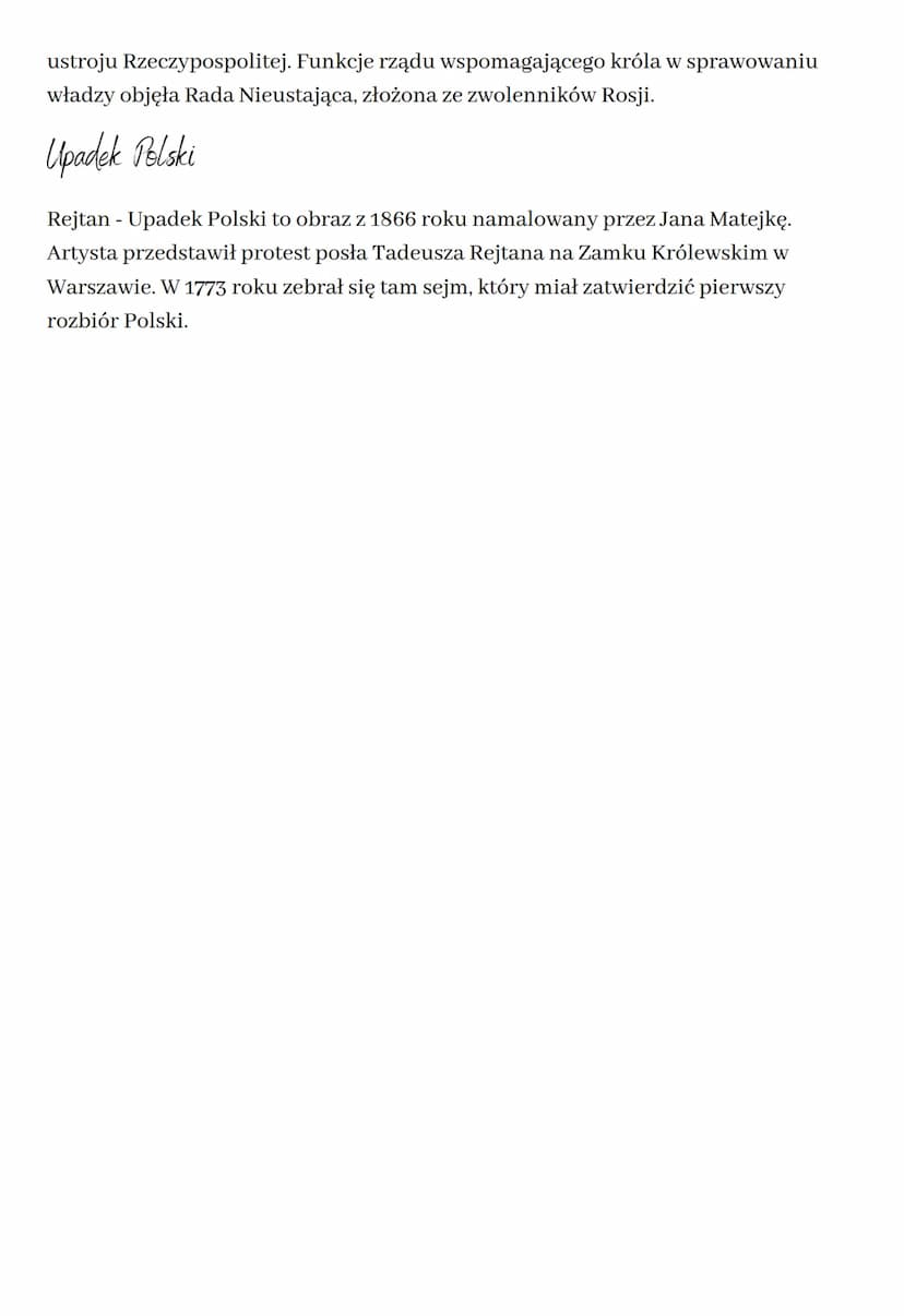 Pierwszy rozbiór Polski
Pierwsze reformy nowegs
króla
W 1764 roku szlachta wybrała na króla Polski Stanisława Augusta Poniatowskiego.
Objął 