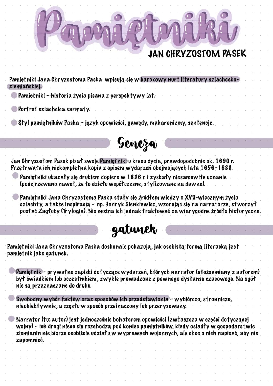 Interpretacja i streszczenie Pamiętników Jana Chryzostoma Paska