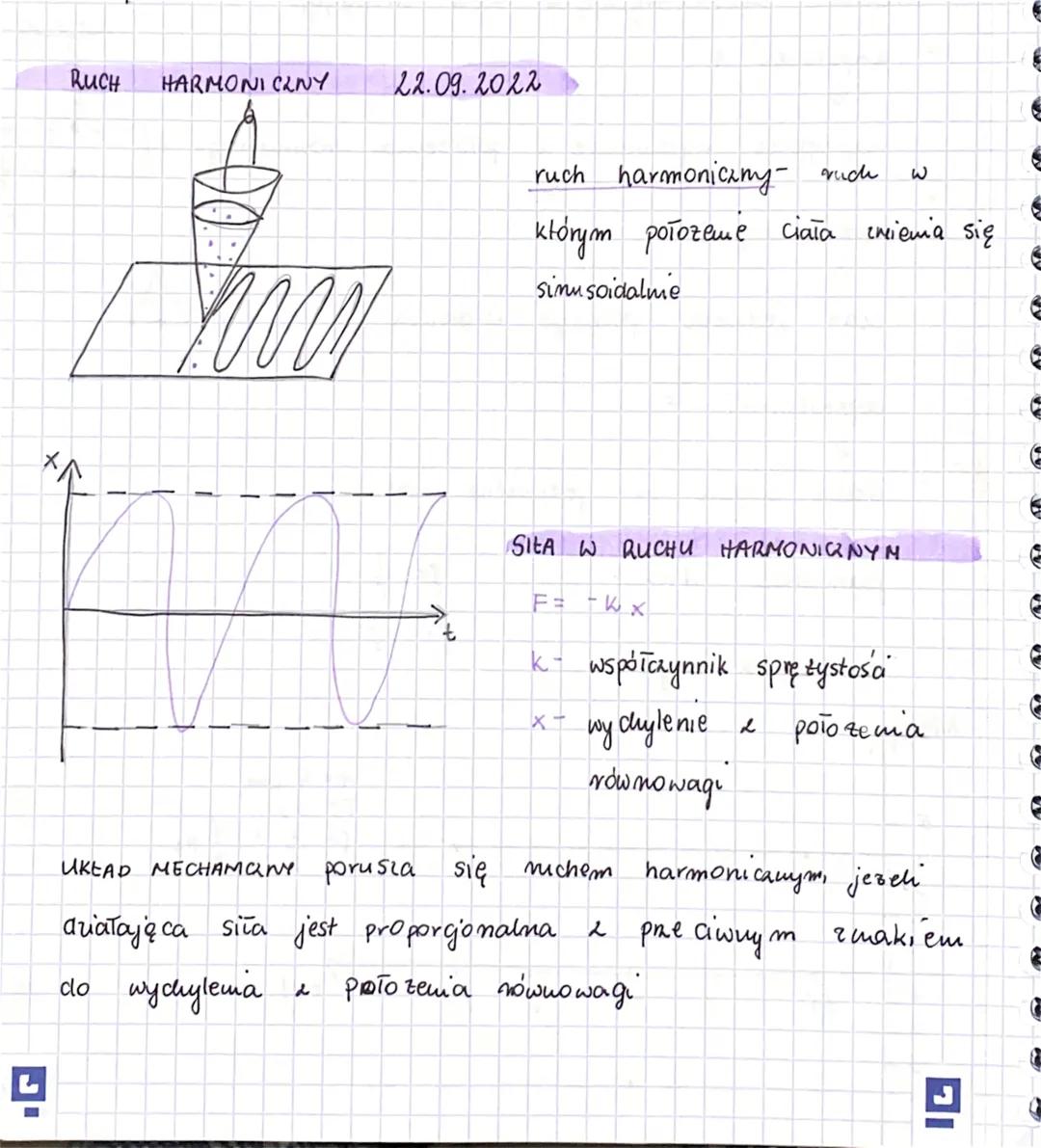 RUCH
*^
HARMONI CANY
un
T
T
UKŁAD MECHAMONY
1
d
22.09.2022
T
N
porusza
ruch harmoniczmy - ruch
którym połozeme ciała cnienia się
sinusoidalm