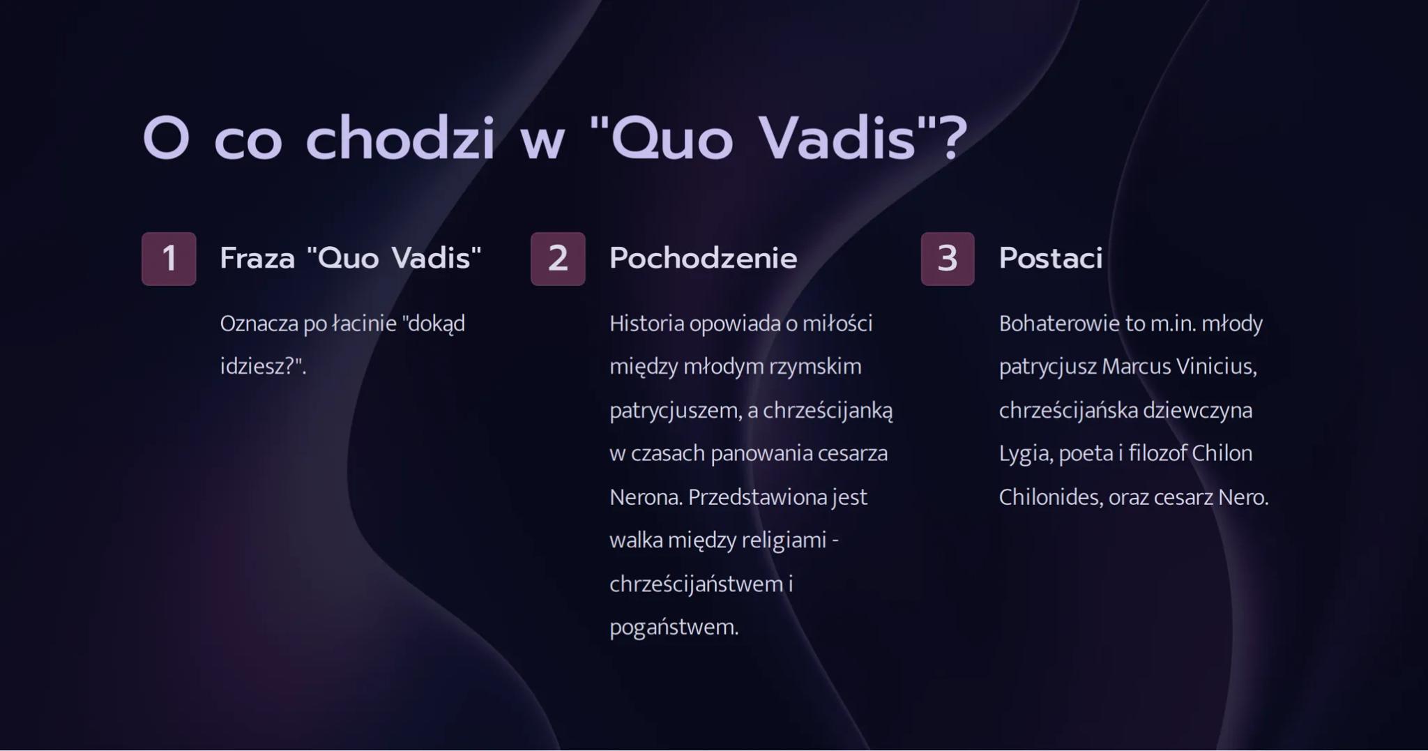 XIXIX
"Quo Vadis"
Przedstawiamy notatkę na temat jednego z najznakomitszych dzieł
literatury świata - powieści "Quo Vadis" Henryka Sienkiewi