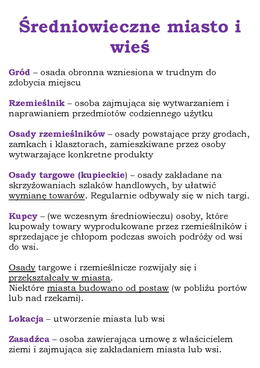 Średniowieczne miasto i wieś - notatka dla klasy 5