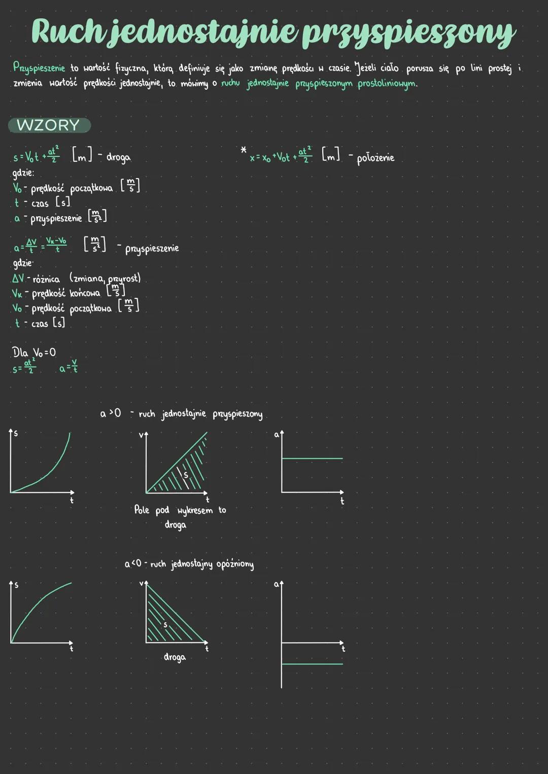 # Ruch jednostajnie przyspieszony

Pryspieszenie to wartość fizyczna, którą definiuje się jako zmianę prędkości w czasie. Jeżeli ciało porus