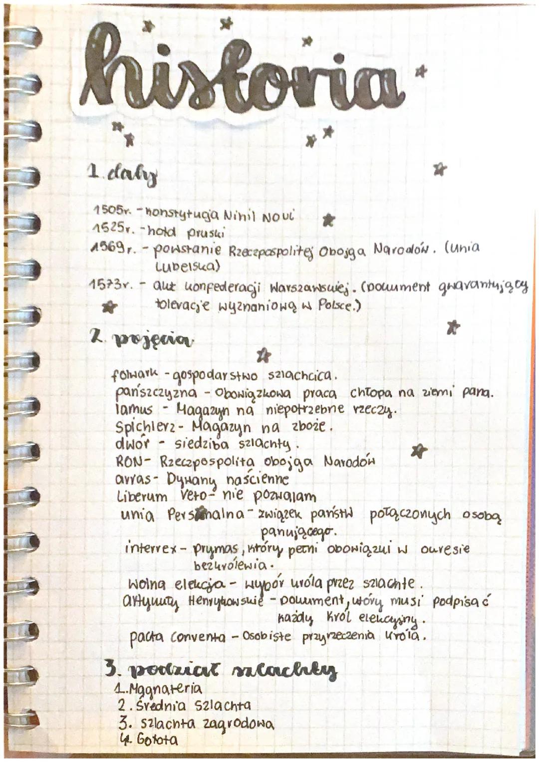 historia
1. daby
1505v. -nonstytucja Ninil Novi
1525r. -hold pruski
1569. - powstanie Rzeczpospolitej Obojga Narodów. (unia
Lubelska)
1573v.