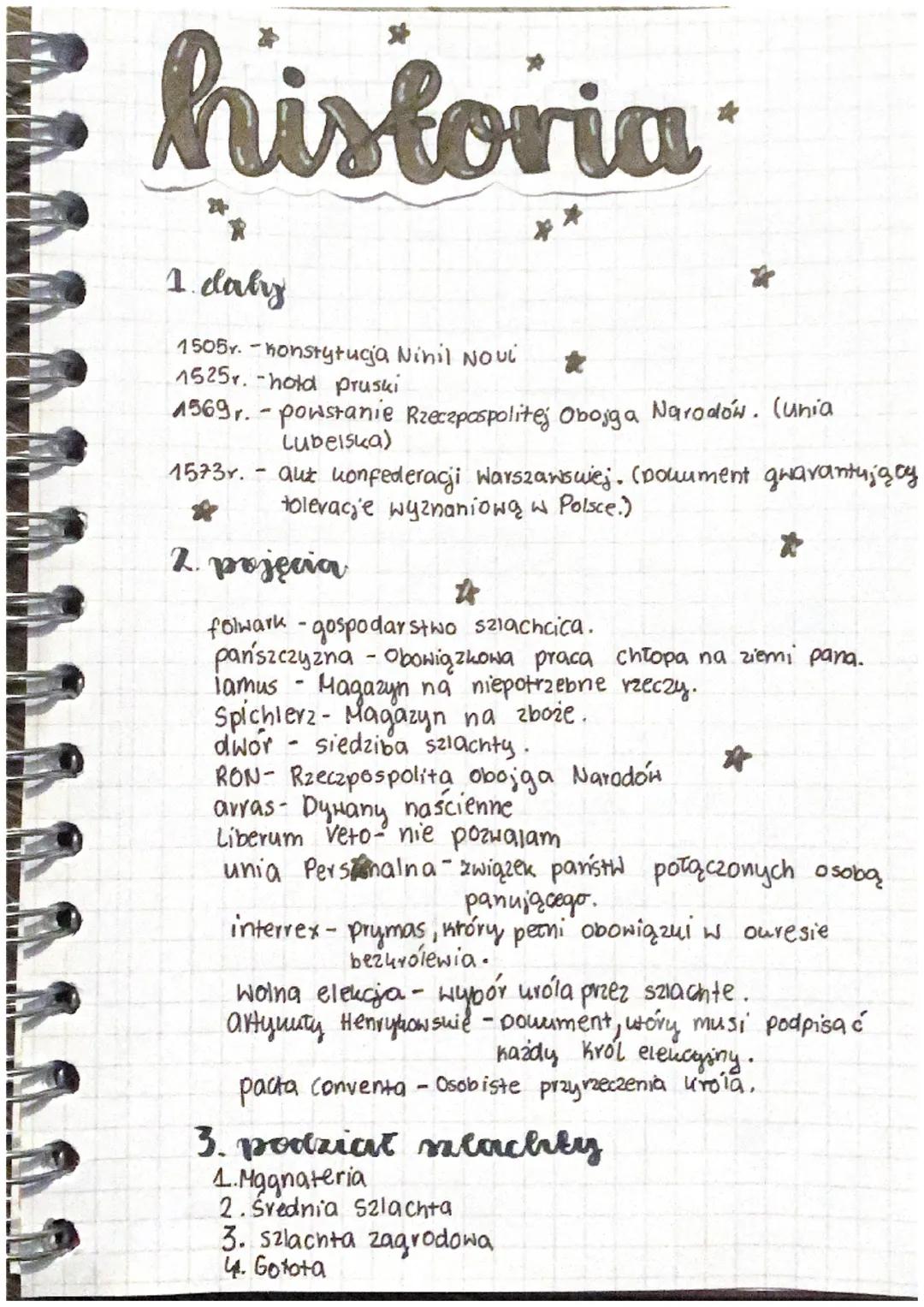 historia
1. daby
1505v. -nonstytucja Ninil Novi
1525r. -hold pruski
1569. - powstanie Rzeczpospolitej Obojga Narodów. (unia
Lubelska)
1573v.