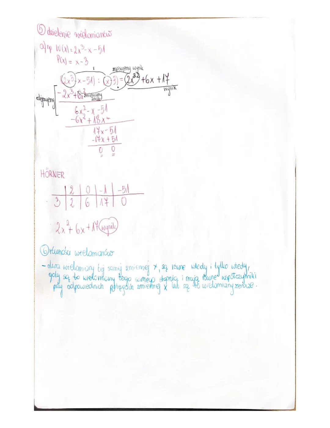 wielomiany
DZIAŁANIA NA WIELOMANACH
Ⓒdodawanie wielomianówo
P(x) + Q(x)
np. P(x) = 2x² -5
Q(x)=x²-2x+6
Ⓒodejmowanie wielomiantu
P(x)-Gux) = 