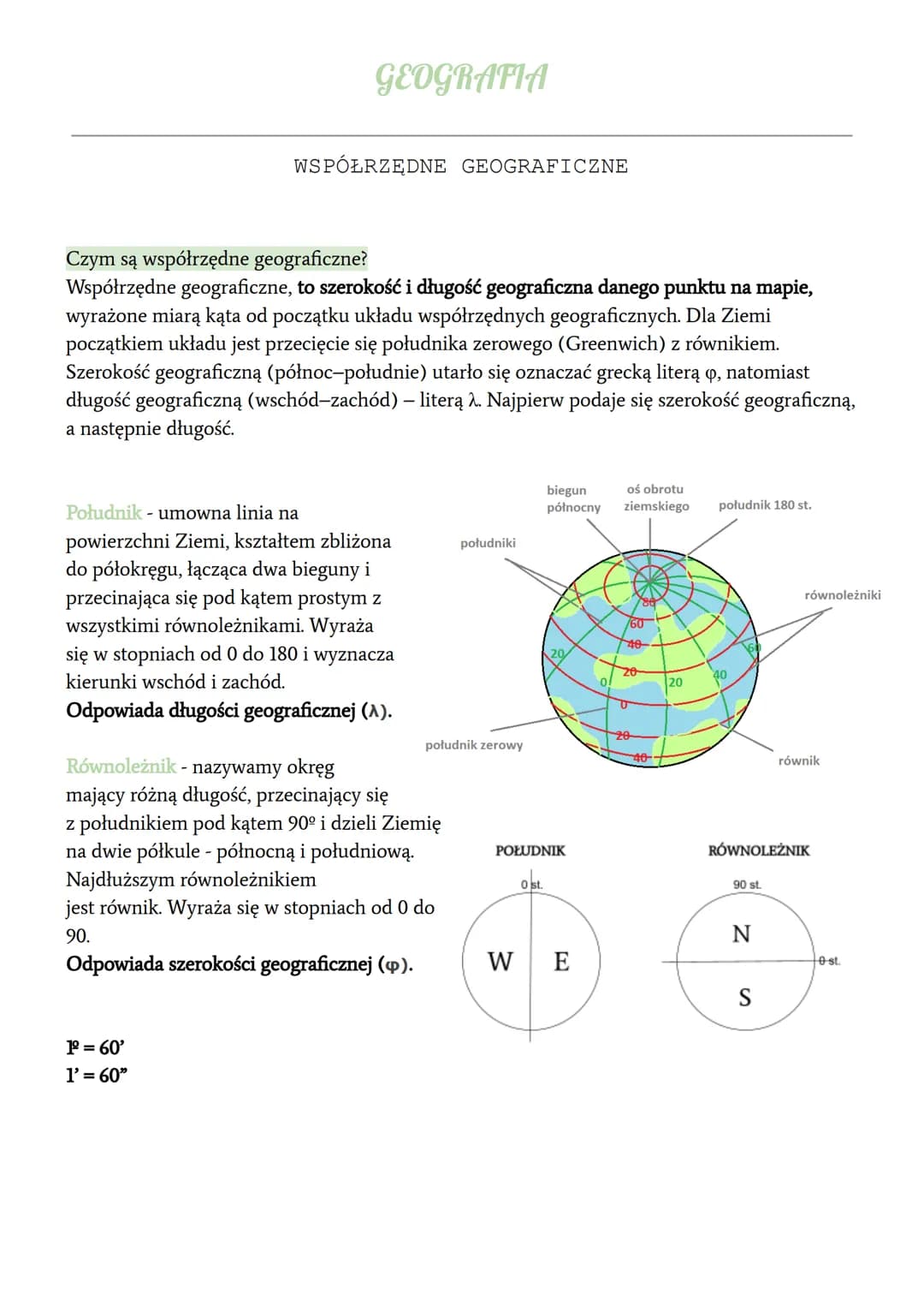 GEOGRAFIA
WSPÓŁRZĘDNE GEOGRAFICZNE
Czym są współrzędne geograficzne?
Współrzędne geograficzne, to szerokość i długość geograficzna danego pu