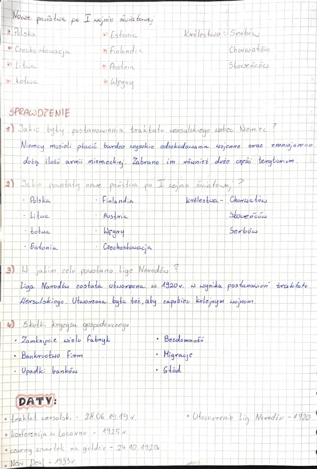 --- OCR Start ---
HISTORIA - Świat po I wojnie światowej.
EAD WERSALSKI
* Zmniejszenie niemieckiej armii do 100 tys.
* Polska odzyskuje Wiel