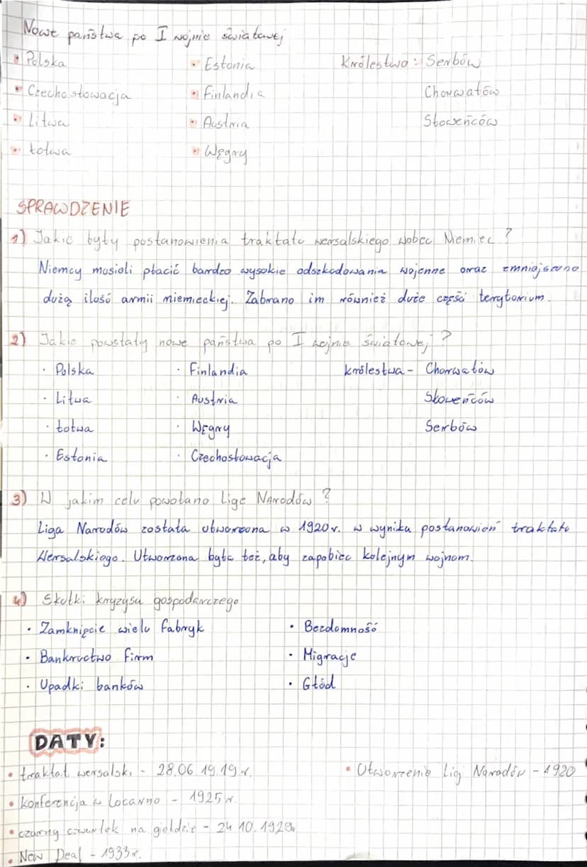 --- OCR Start ---
HISTORIA - Świat po I wojnie światowej.
EAD WERSALSKI
* Zmniejszenie niemieckiej armii do 100 tys.
* Polska odzyskuje Wiel