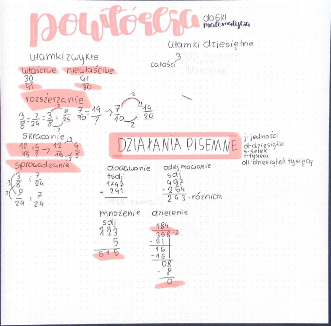 powtoresa
Ułamki zwykłe
do 6 ki
matematycia
utamki dziesiętne
całości
3
30
41
właściwe niewłaściwe
rozszerzanie
91
30
9
7-19
19
3- 2 = 3 = 2