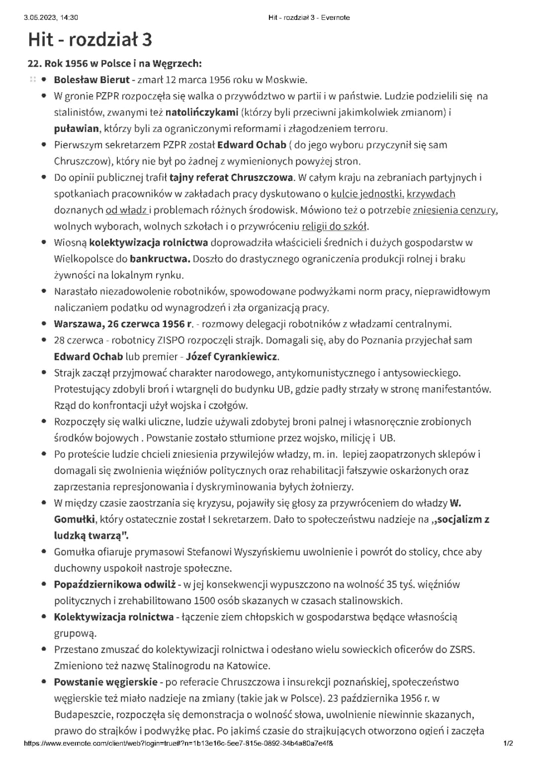 Rok 1956 w Polsce i na Węgrzech - Notatka i Prezentacja