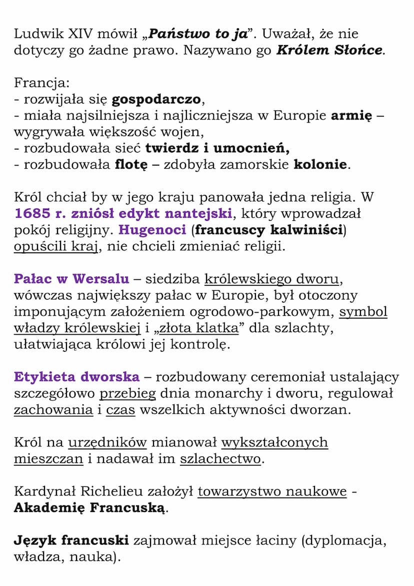 Monarchia absolutna we
Francji
Wojny religijne między katolikami a kalwinistami
doprowadziły do zniszczenia kraju, ofiar w ludziach i
osłabi