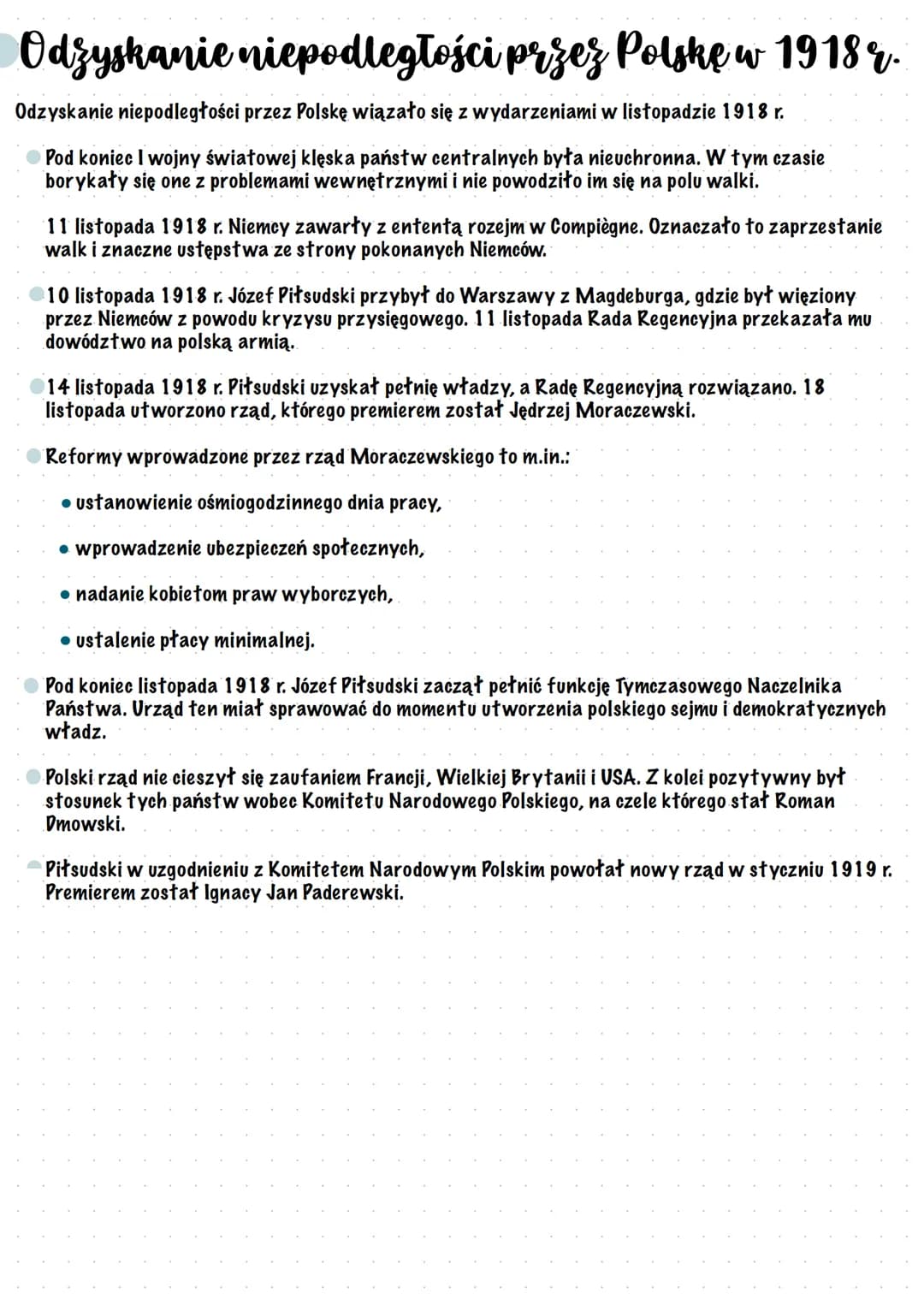 Odzyskanie niepodległości
przez Polskę
Odzyskanie niepodległości przez Polskę nastąpiło w 1918 r.
> Polskimi ośrodkami władzy były m.in. Tym