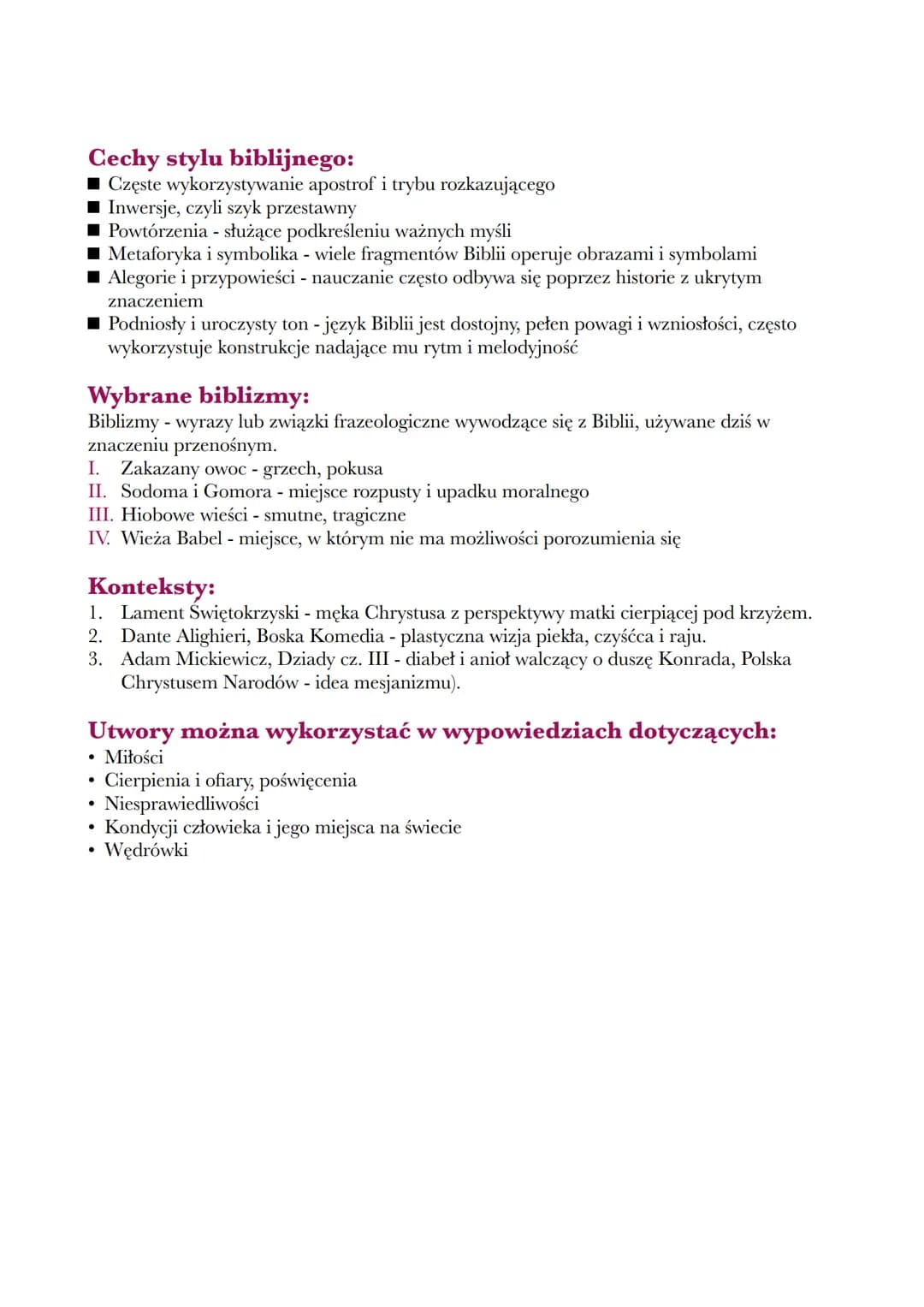 --- OCR Start ---
Biblia
Biblia - skarbnica motywów i toposów kulturowych.
Znaczenie Biblii:
Święta księga chrześcijaństwa i judaizmu, skład