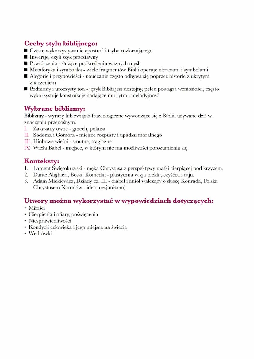 --- OCR Start ---
Biblia
Biblia - skarbnica motywów i toposów kulturowych.
Znaczenie Biblii:
Święta księga chrześcijaństwa i judaizmu, skład