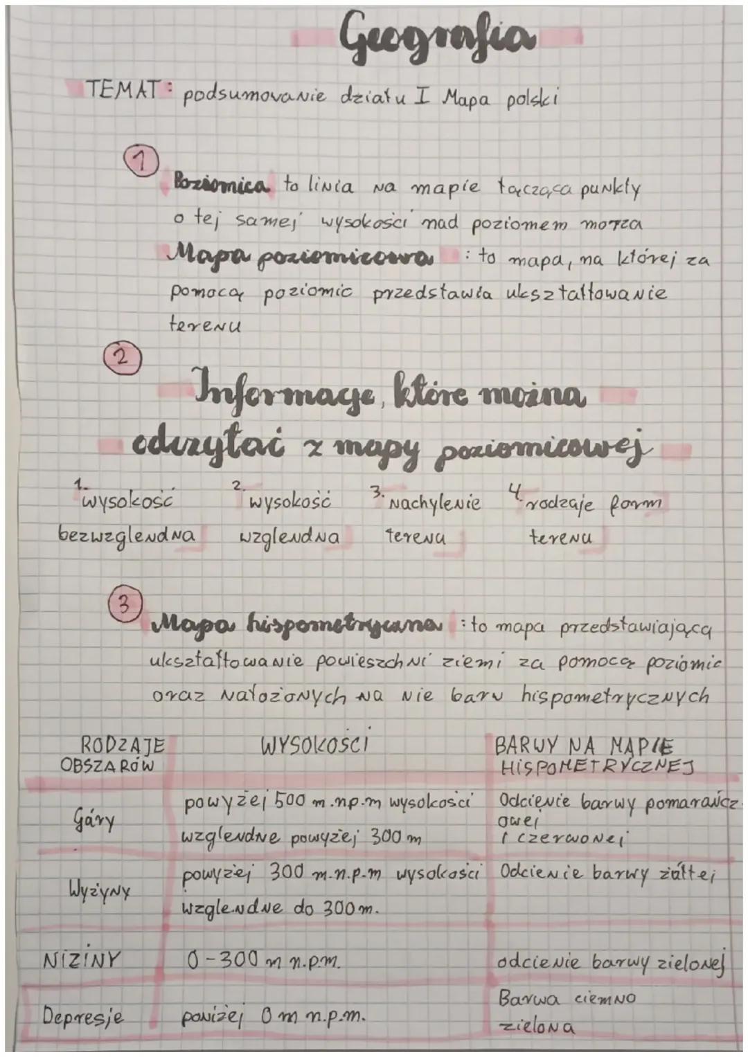 Notatka z geografii z działu 1 mapa polski klasa 5