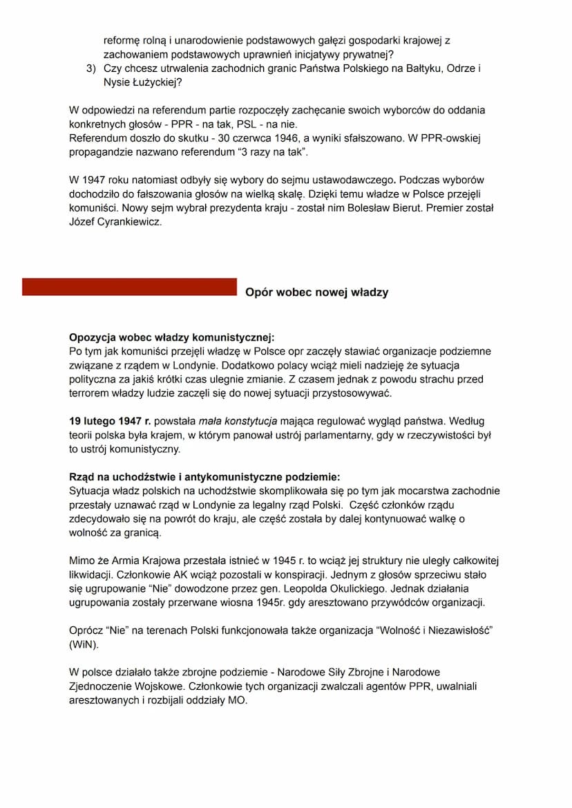 Początki rządów komunistów
Nowe granice powojennej Polski:
Nowe granice zostały ustalone podczas konferencji w Teheranie, Jałcie i Poczdamie