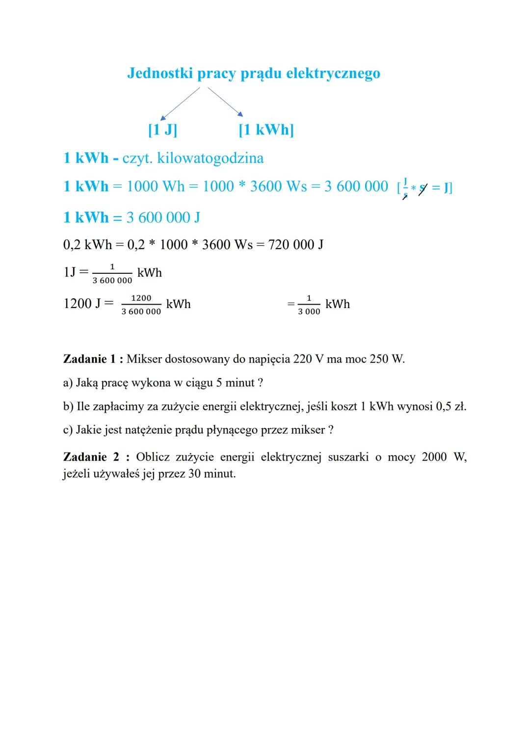 Temat: Praca i moc prądu elektrycznego.

U = W
q
W = U * q

I = $\frac{q}{t}$
q=I*t

W=U*I*t W=P*t

W - praca prądu elektrycznego [1J]
U - n