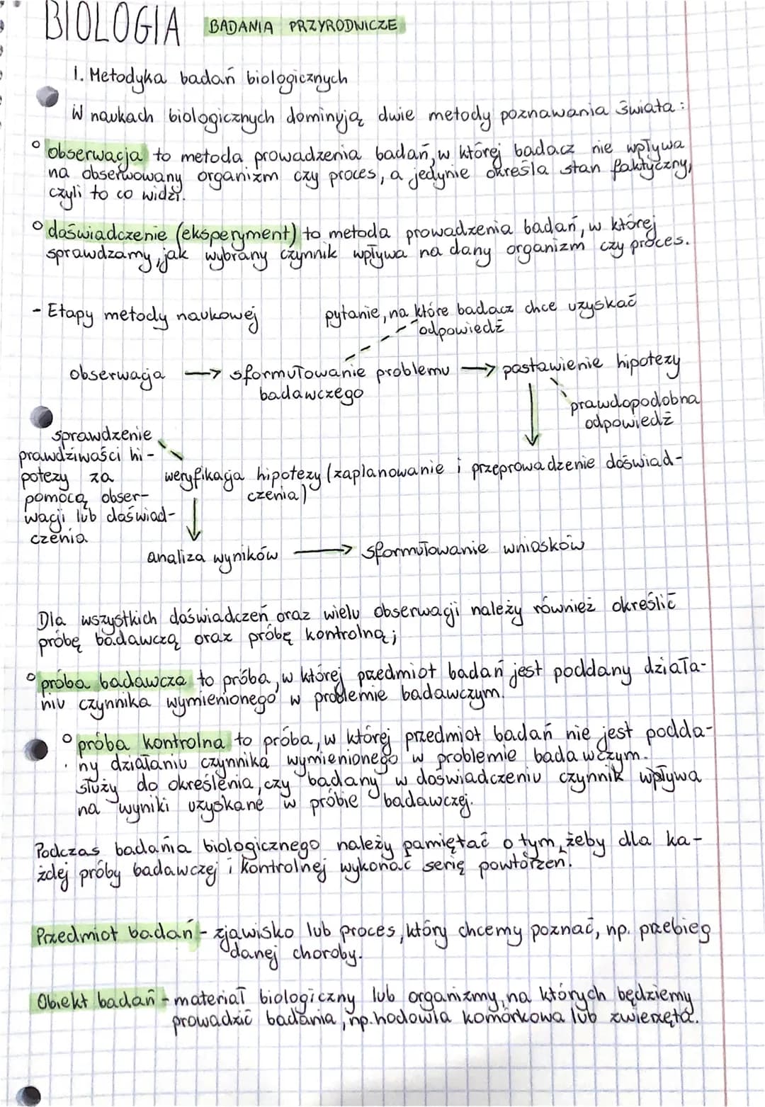 O
BIOLOGIA BADANIA PRZYRODNICZE
1. Metodyka badań biologicznych.
W naukach biologicznych dominują dwie metody poznawania świata:
obserwacja 