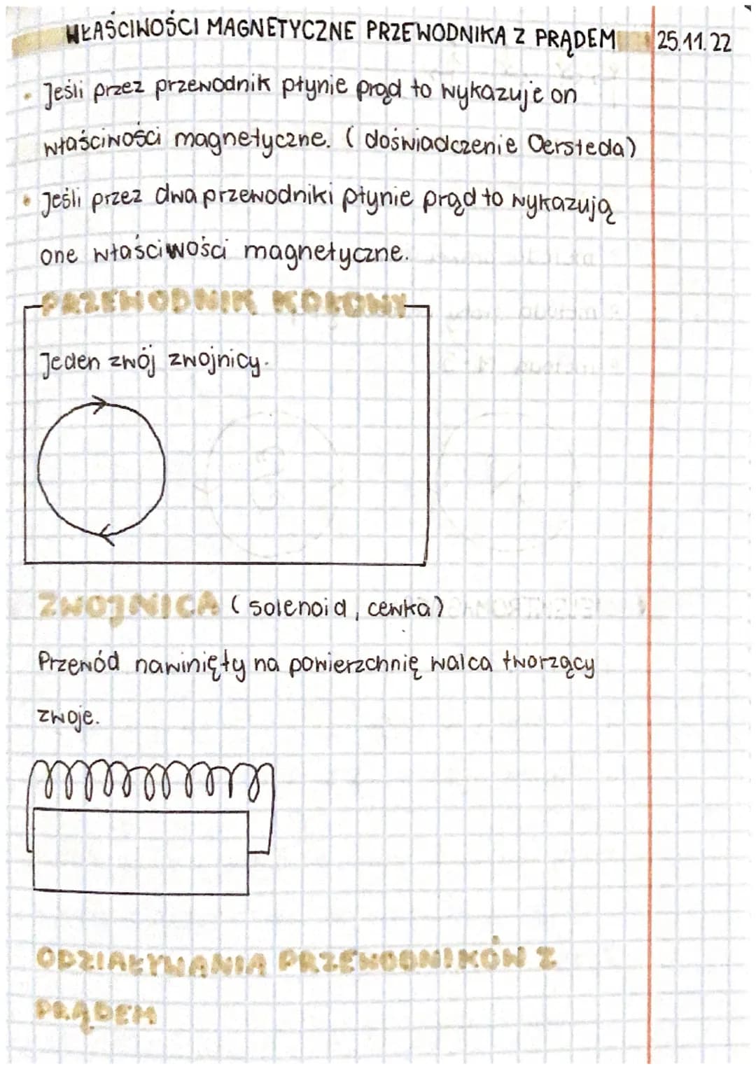 WŁAŚCINOŚCI MAGNETYCZNE PRZEWODNIKA Z PRĄDEM 25.11.22
-Jeśli przez przewodnik płynie prąd to wykazuje on
właściności magnetyczne. doświadcze