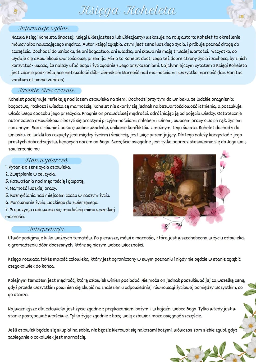 Księga Koheleta
Informacje ogólne
Nazwa Księgi Koheleta (inaczej: Księgi Eklezjastesa lub Eklezjasty) wskazuje na rolę autora: Kohelet to ok