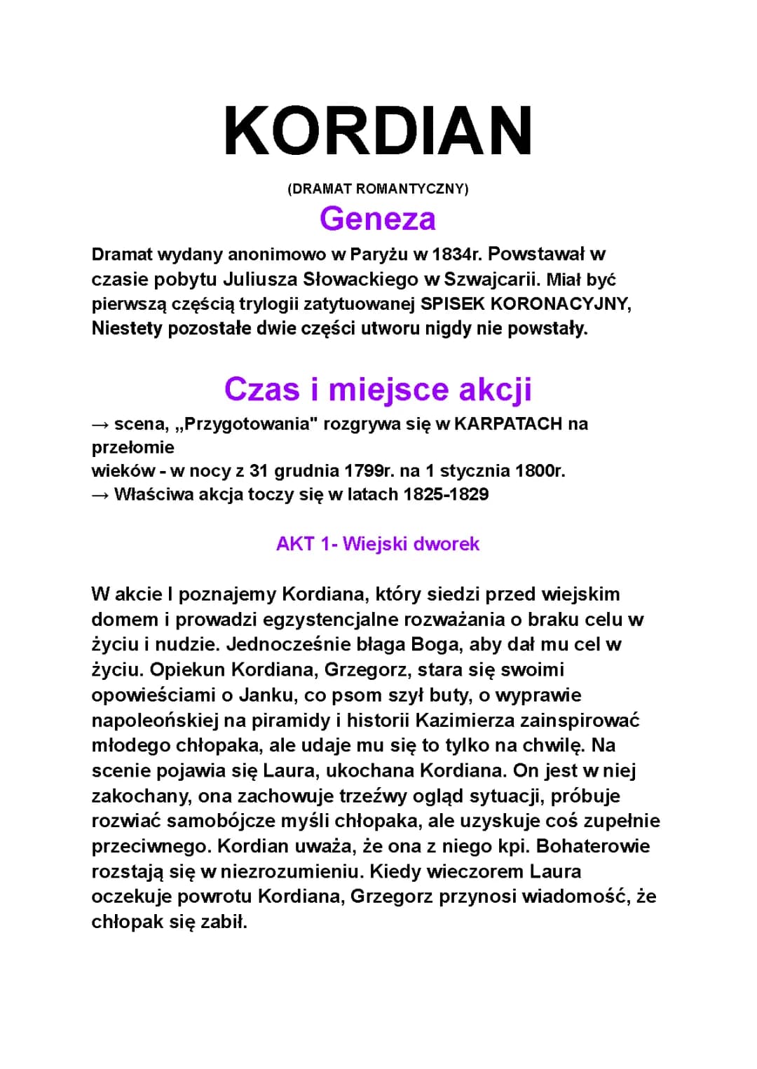 Kordian - dramat romantyczny: cechy, bohaterowie, streszczenie