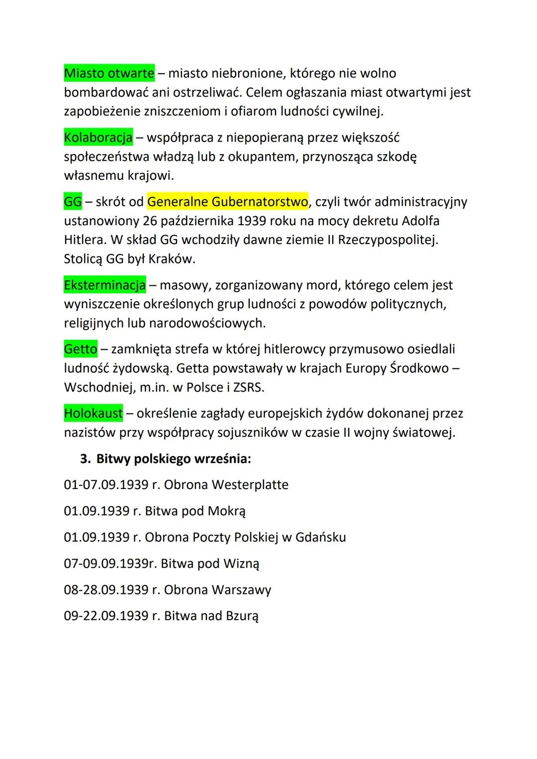 "II wojna światowa"
1. Daty:
01.09.1939 r. - III Rzesza atakuje Polskę (wubuch II wojny
światowej)
17.09.1939 r. - ZSRS atakuje Polskę
22.06