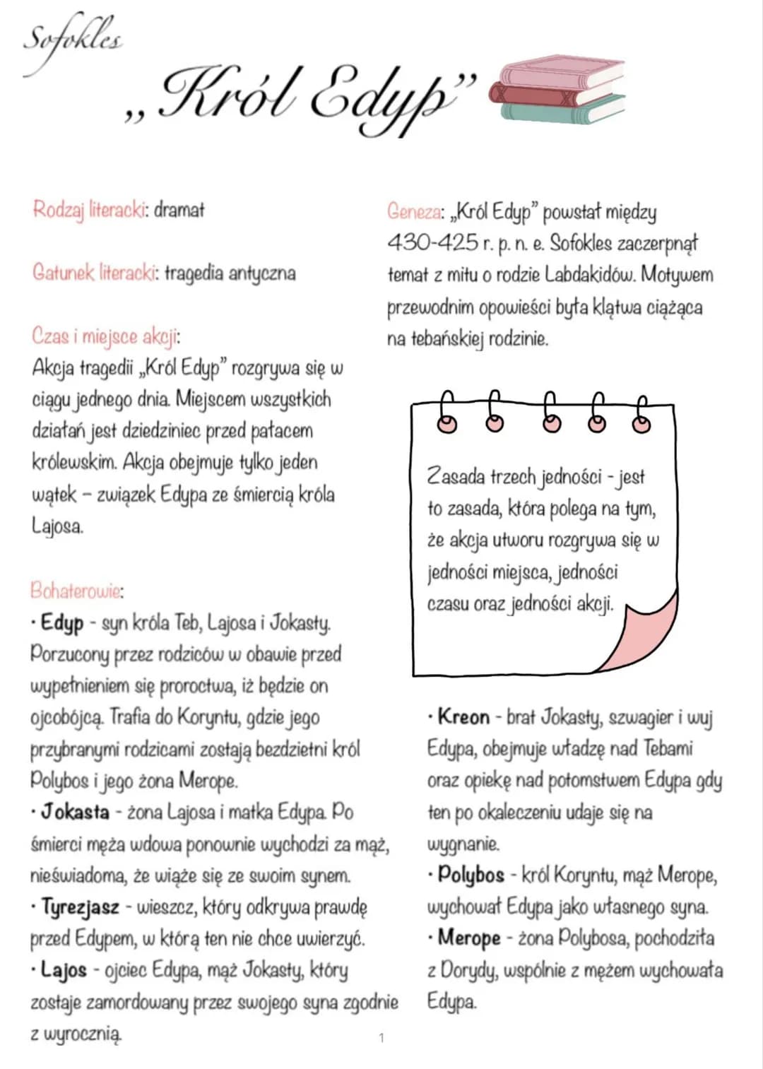 Sofokles
,,Król Edyp”
Rodzaj literacki: dramat
Gatunek literacki: tragedia antyczna
Czas i miejsce akcji:
Akcja tragedii Król Edyp" rozgrywa