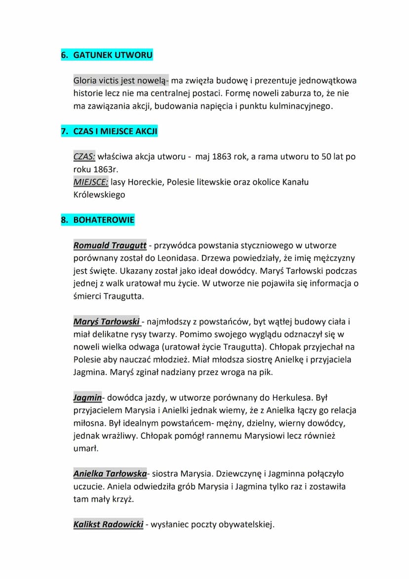 1. MOTYWY
- powstanie - nowela przedstawia epizod związany z powstaniem
styczniowym.
- pamięć - autorka upamiętnia i gloryfikuje powstańców
