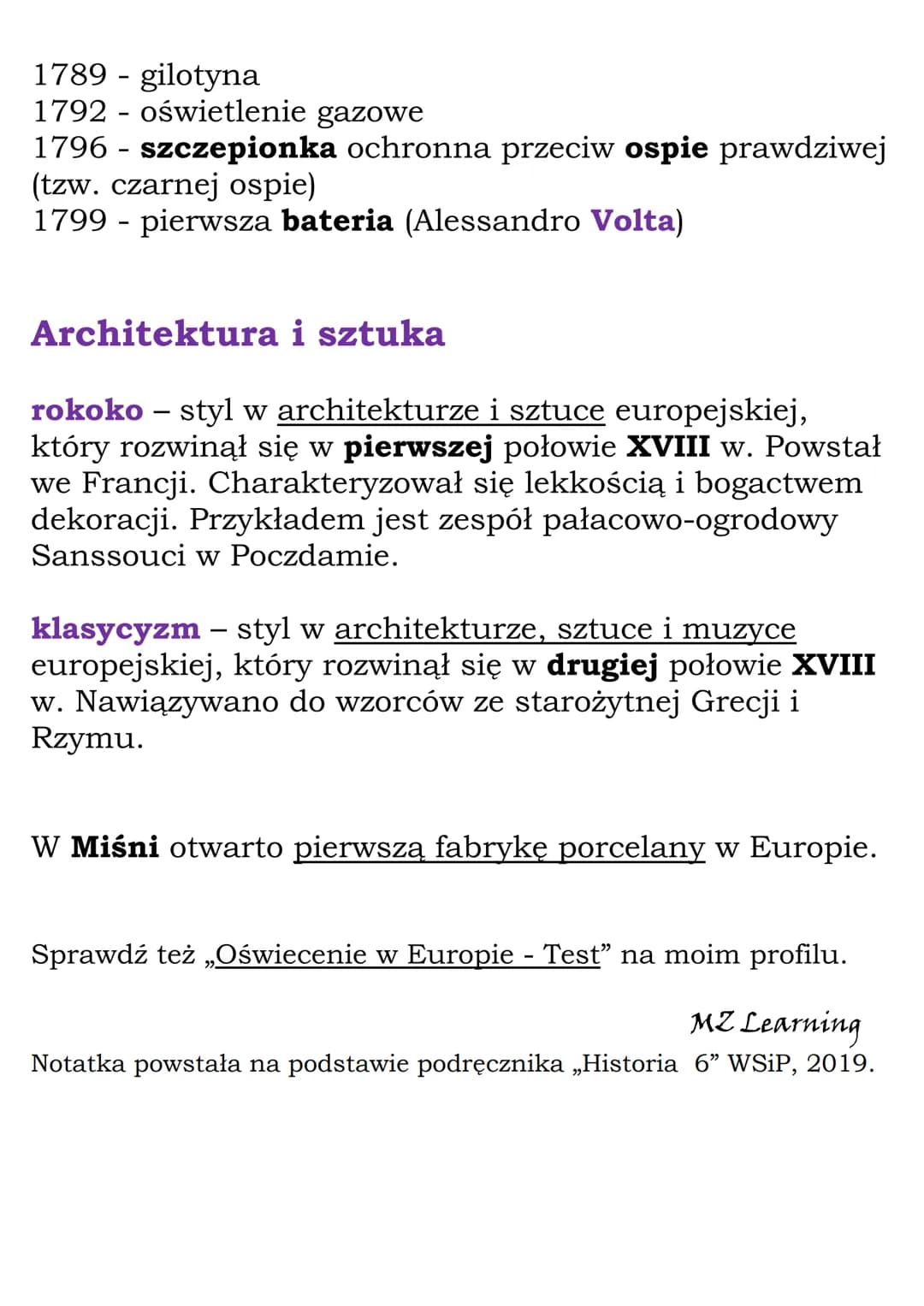 Kultura oświecenia
-
Wiek XVIII – „Stulecie świateł – epoka oświecenia
- postęp techniczny,
- rozwój oświaty,
- zmiana w światopoglądzie / f