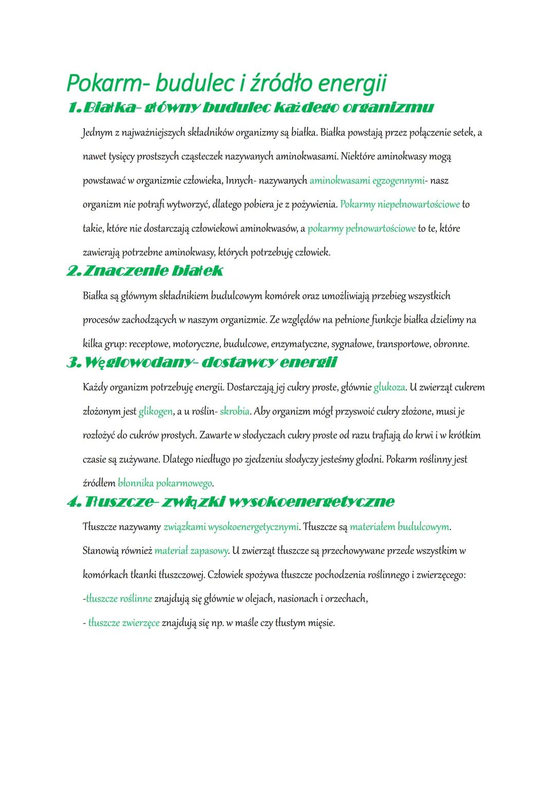 Pokarm- budulec i źródło energii