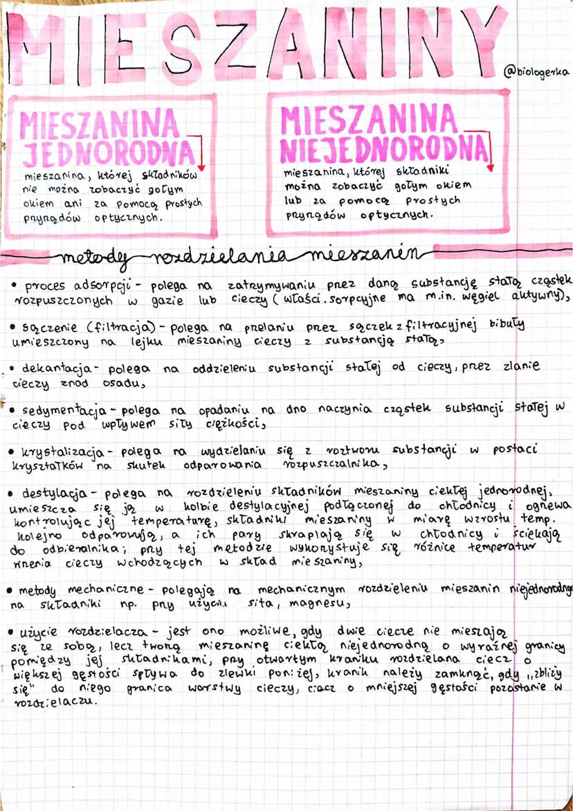 MIESZANINY
MIESZANINA
NIEJEDNORODNA
mieszanina, której składniki
można zobaczyć gołym okiem
pomocą prostych
lub
●
MIESZANINA
JEDNORODNA
mies